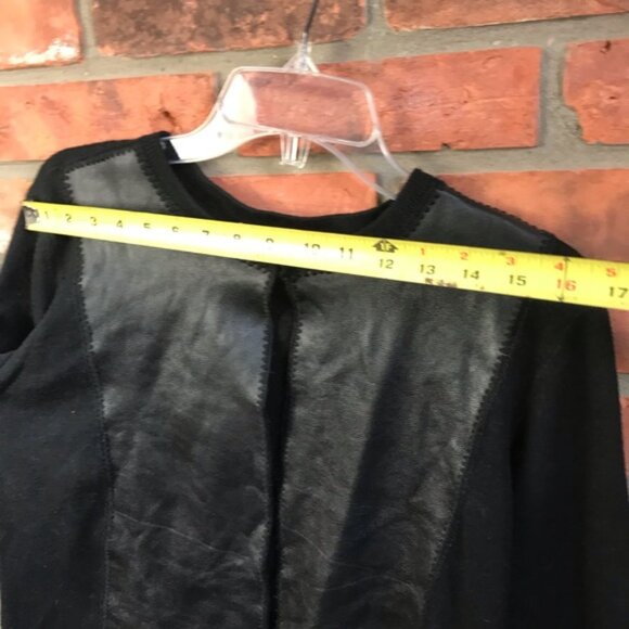 Anne Klein Vintage Y2K Wool Leather Cardigan Sweater Jacket Top Soft Black XL - Picture 14 of 16